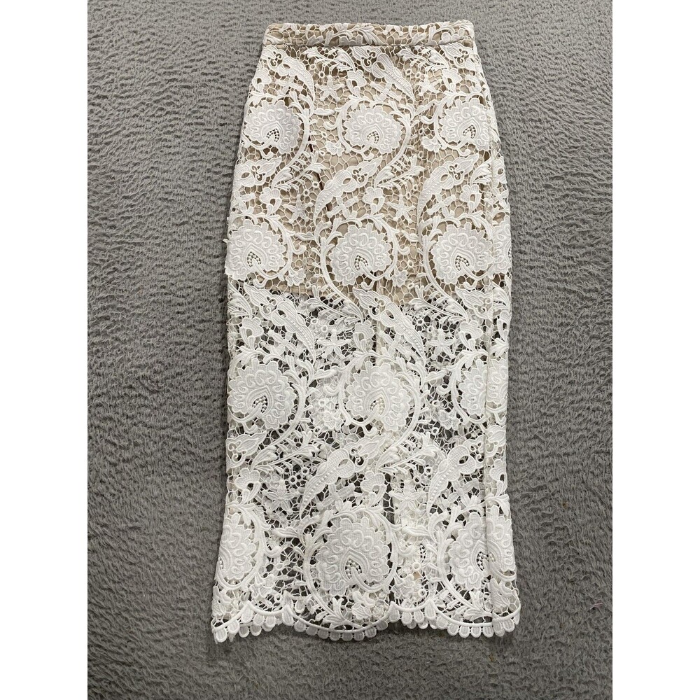 Stone Cold Fox Skirt Womens 1 White Lace Midi High Rise Pencil Party Wedding